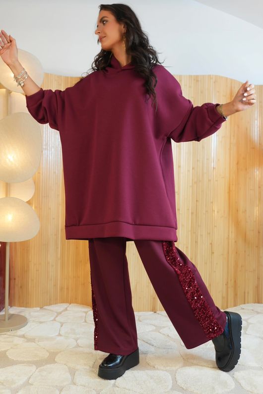 Soft Tech Jersey Oversized Hoodie Burgundy